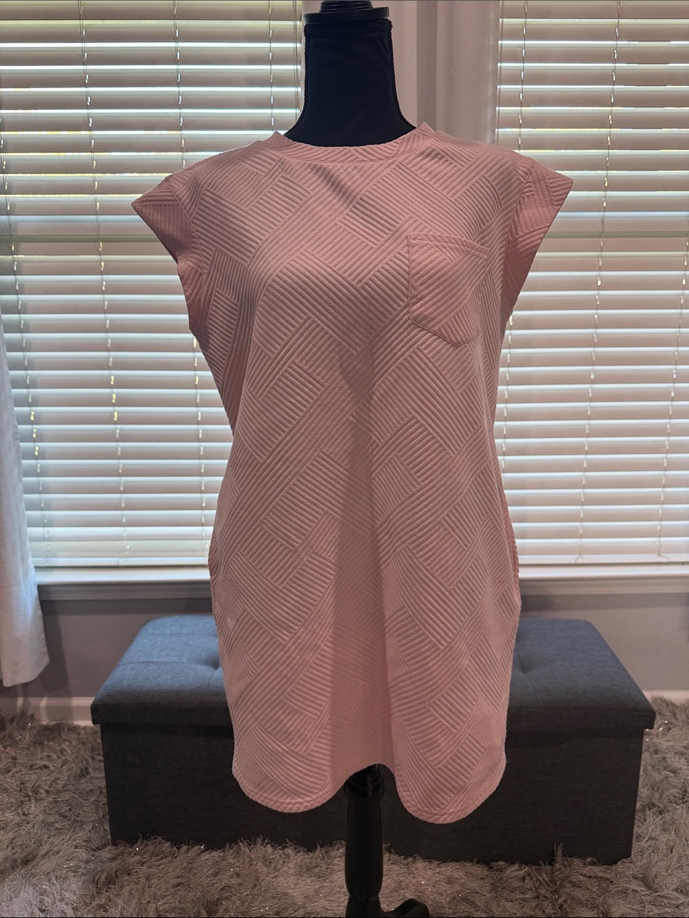 Women’s Pink Textured Cap-Sleeve tshirt dress